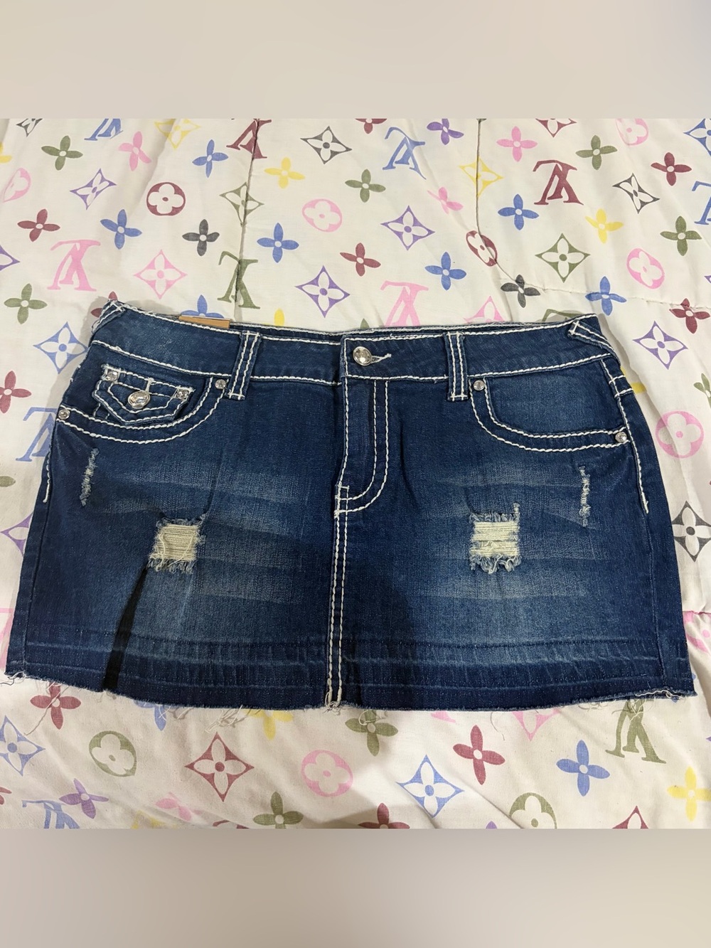 RUE21 Dark Blue Distressed Denim Mini Skirt